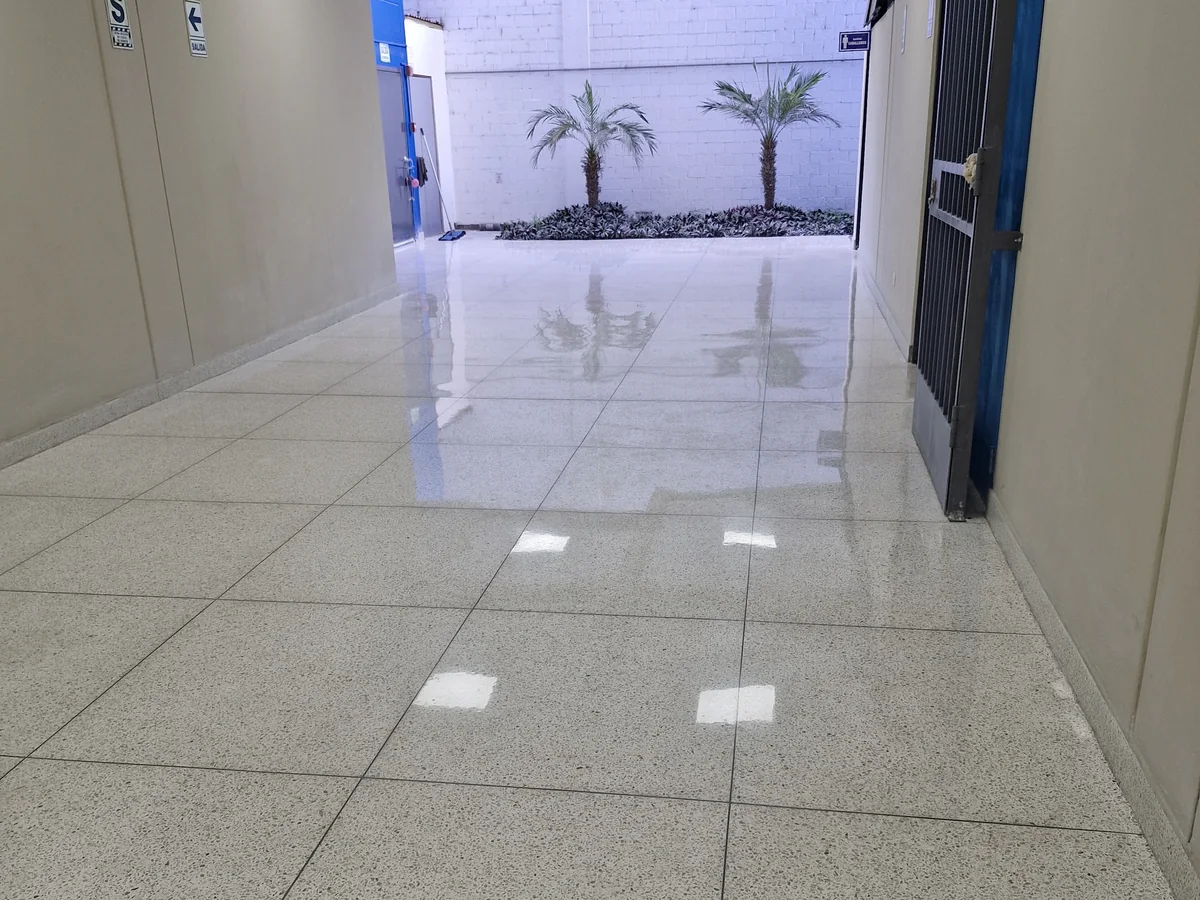 Piso de terrazo de alto tránsito restaurado en sede institucional